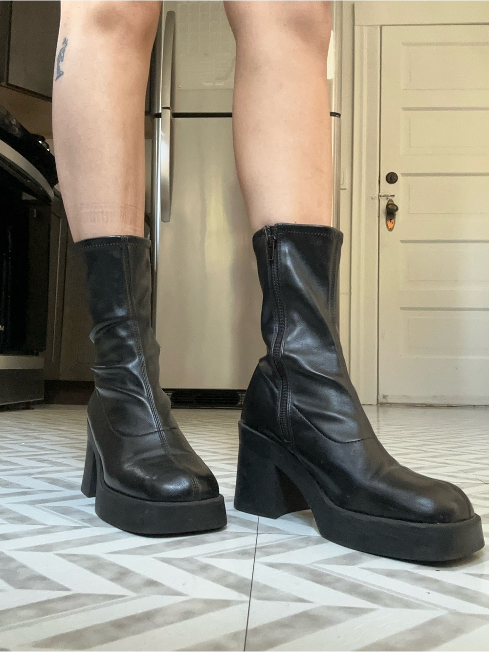 Black Platform Mid-Calf Women's Boots